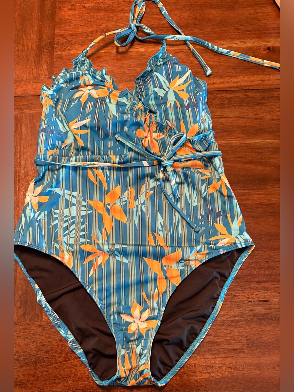 VENUS Blue and Orange Floral One-Piece Swimsuit